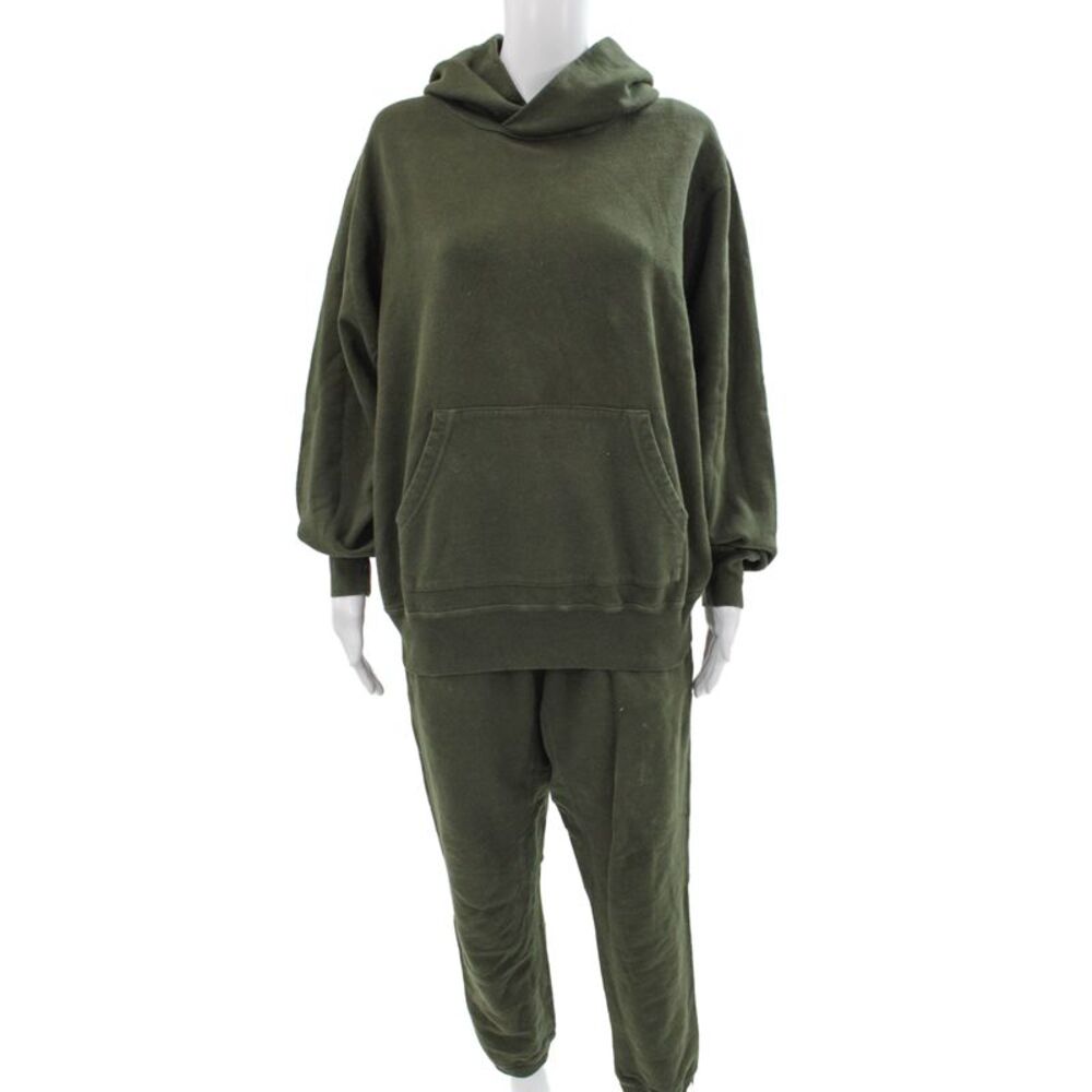 TKEES Unisex Pullover Hoodie Green 100% Cotton Long Sleeve Army Size 1